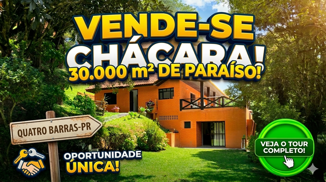 CHÁCARA 30.000m² | CASA SEDE | PISCINA NATURAL | TANQUE, CACHOEIRA | QUATRO BARRAS-PR
